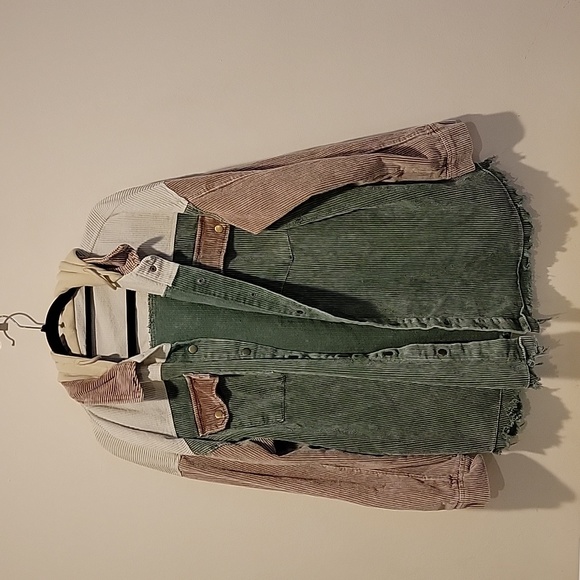 Mens men's Jacket Cordoroy with hood green rust tan XXL 2XL - Picture 1 of 7